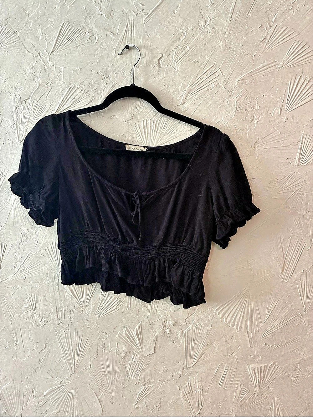 Cotton Candy LA Black Ruffled Crop Top